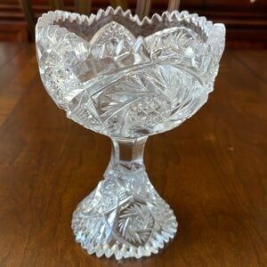 VTG 1950’s Imperial Nucut glass footed pedestal compote jam jelly open bowl